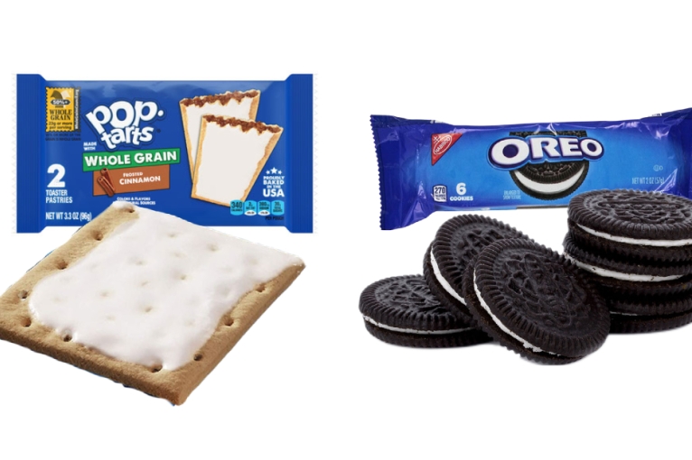 A Pop-Tarts package next to a packet of Oreos